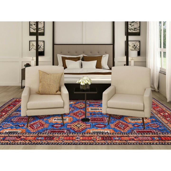 8'2" x 9'9" New Hand Knotted Blue Wool Rectangle Oriental Rug - MOA102549