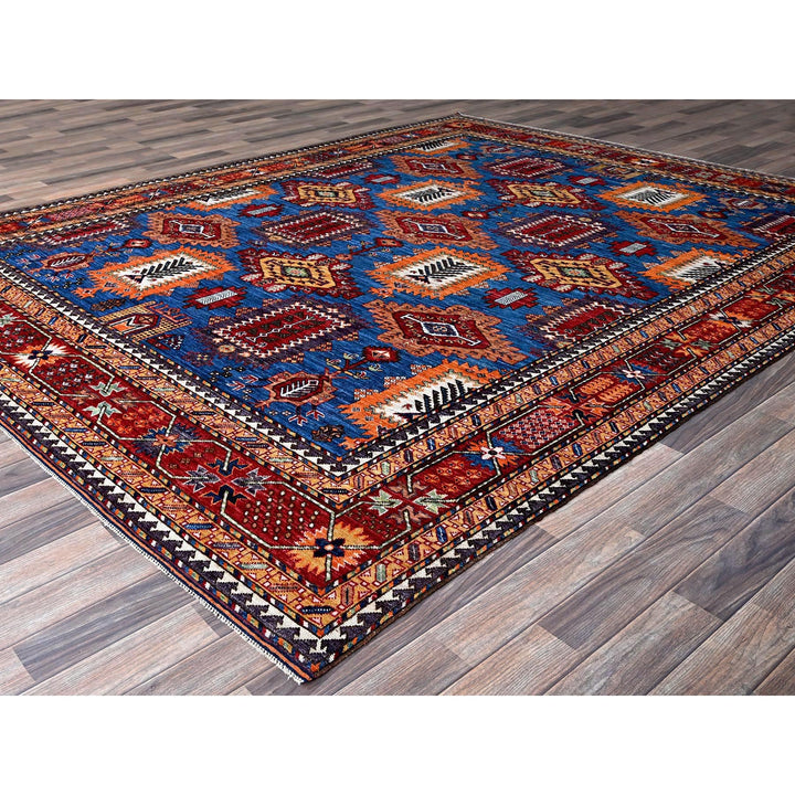 8'2" x 9'9" New Hand Knotted Blue Wool Rectangle Oriental Rug - MOA102549