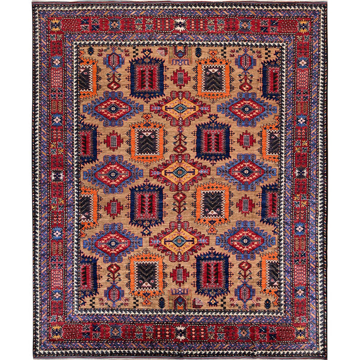 8'1" x 9'7" New Hand Knotted Beige Wool Rectangle Oriental Rug - MOA102554