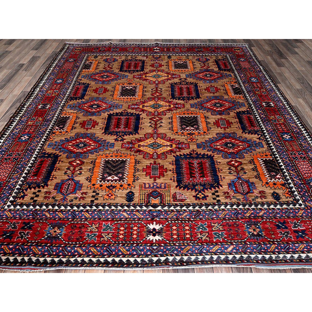 8'1" x 9'7" New Hand Knotted Beige Wool Rectangle Oriental Rug - MOA102554