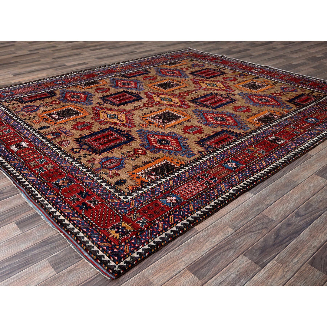 8'1" x 9'7" New Hand Knotted Beige Wool Rectangle Oriental Rug - MOA102554