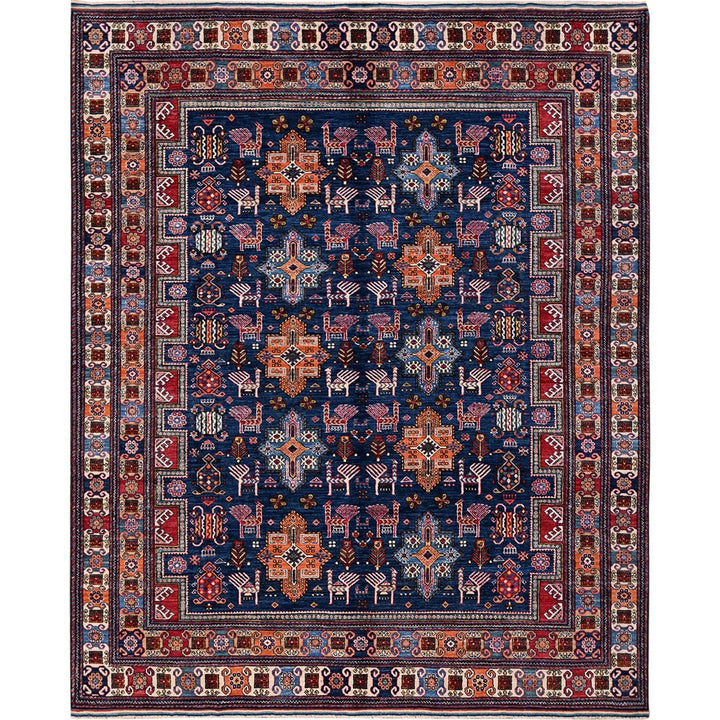 8'4" x 9'6" New Hand Knotted Blue Wool Rectangle Oriental Rug - MOA102555