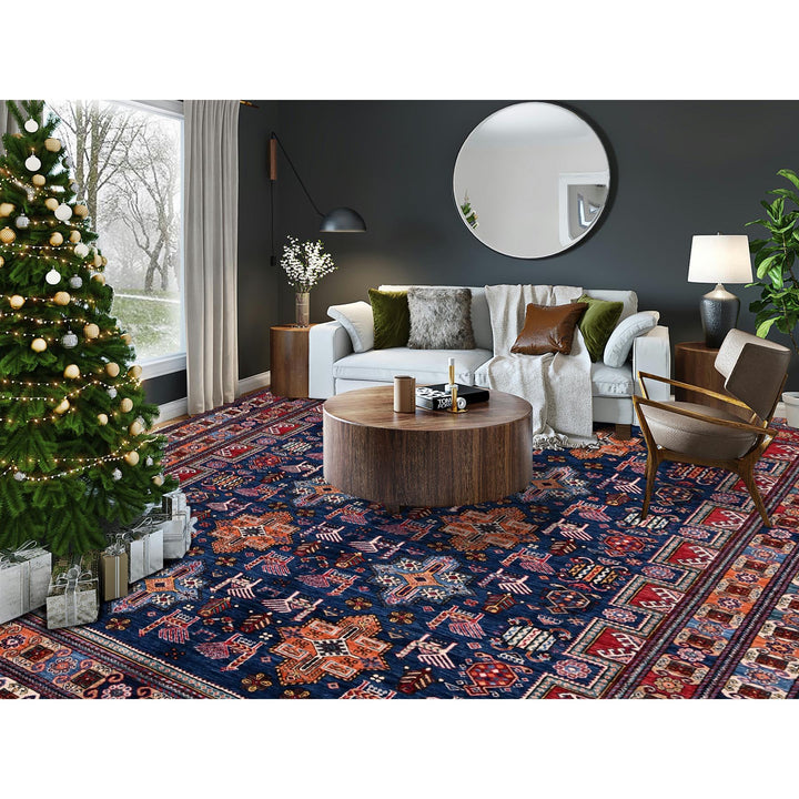 8'4" x 9'6" New Hand Knotted Blue Wool Rectangle Oriental Rug - MOA102555