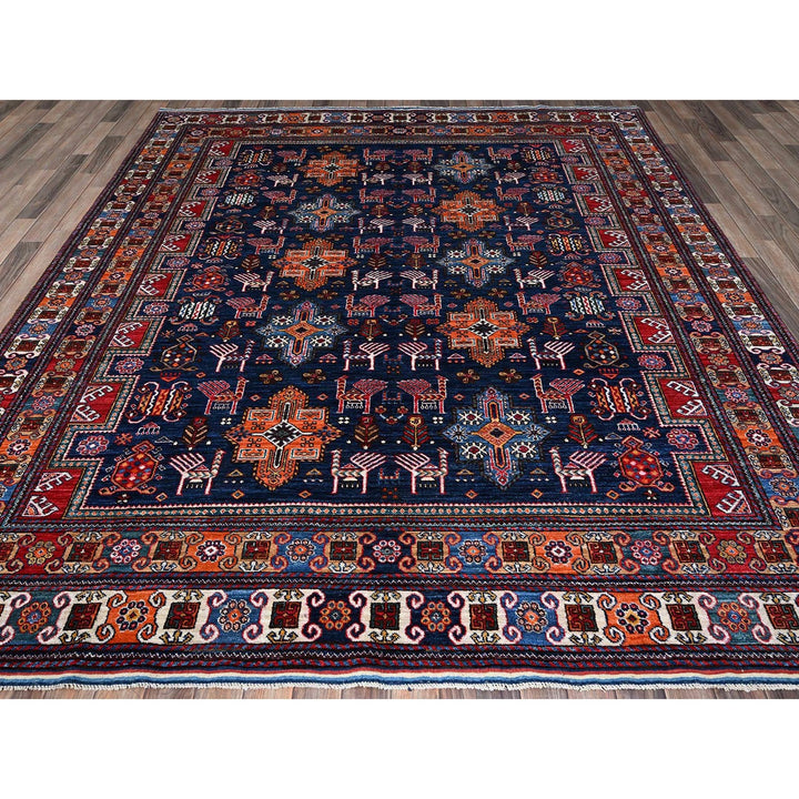 8'4" x 9'6" New Hand Knotted Blue Wool Rectangle Oriental Rug - MOA102555