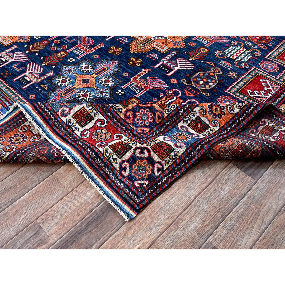 8'4" x 9'6" New Hand Knotted Blue Wool Rectangle Oriental Rug - MOA102555