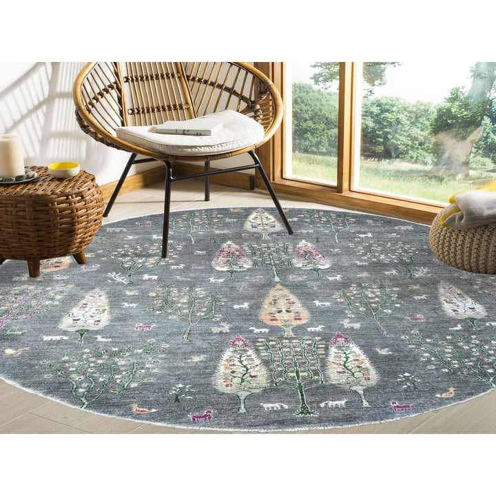 8'2" x 8'2" New Hand Knotted Grey Wool Round Oriental Rug - MOA10255704