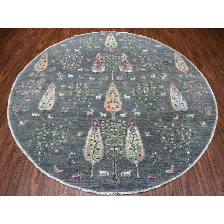 8'2" x 8'2" New Hand Knotted Grey Wool Round Oriental Rug - MOA10255704