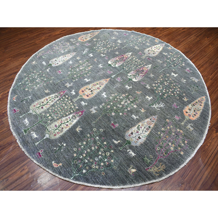 8'2" x 8'2" New Hand Knotted Grey Wool Round Oriental Rug - MOA10255704