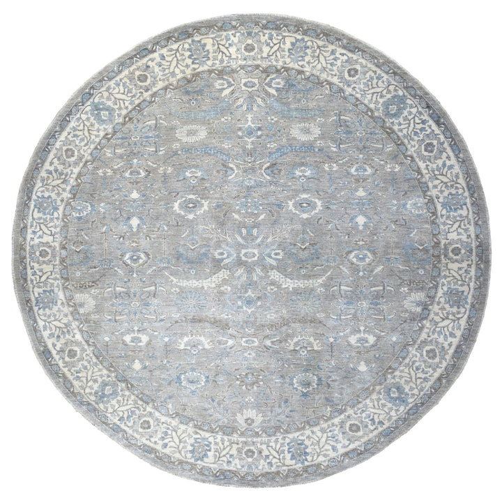 12'0" x 12'0" New Hand Knotted Grey Wool Round Oriental Rug - MOA10255710