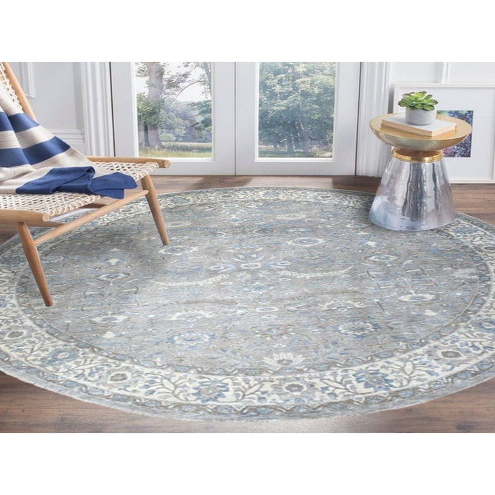 12'0" x 12'0" New Hand Knotted Grey Wool Round Oriental Rug - MOA10255710