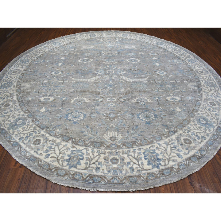 12'0" x 12'0" New Hand Knotted Grey Wool Round Oriental Rug - MOA10255710