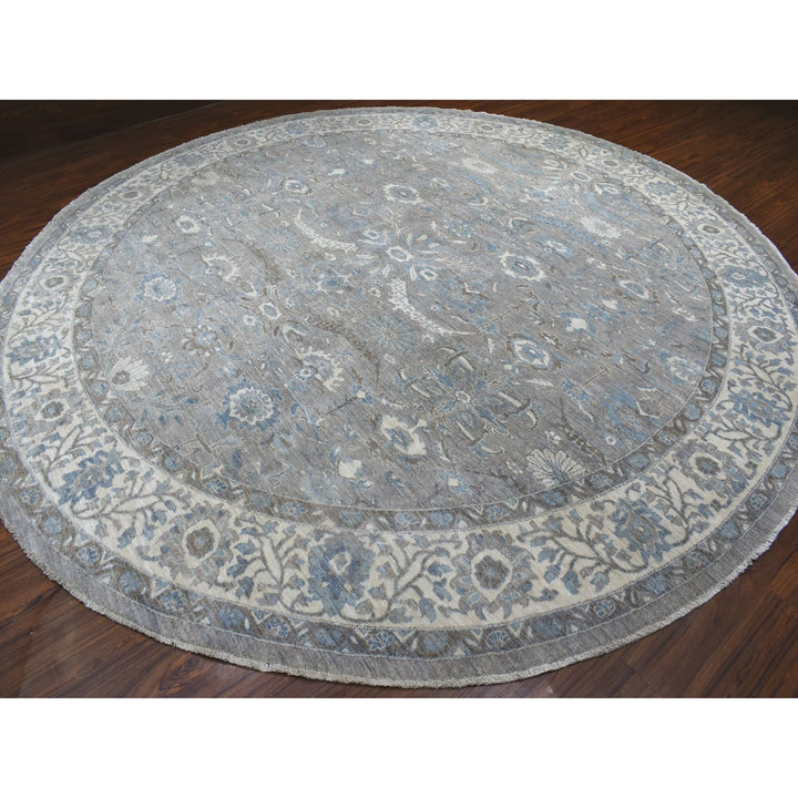 12'0" x 12'0" New Hand Knotted Grey Wool Round Oriental Rug - MOA10255710