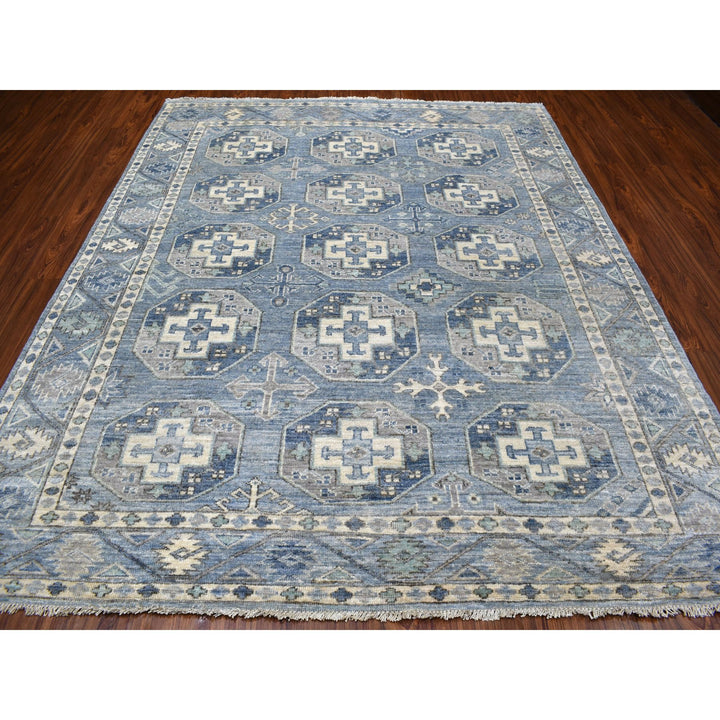 8'0" x 9'9" New Hand Knotted Blue Wool Rectangle Oriental Rug - MOA10255810