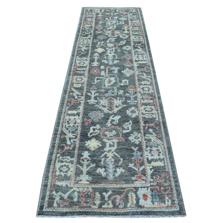 2'9" x 9'8" New Hand Knotted Grey Wool Runner Oriental Rug - MOA10256081