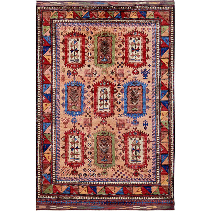 6'7" x 9'7" New Hand Knotted Brown Wool Rectangle Oriental Rug - MOA102561