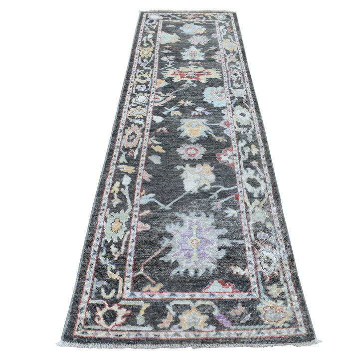 2'9" x 9'9" New Hand Knotted Black Wool Runner Oriental Rug - MOA10256225