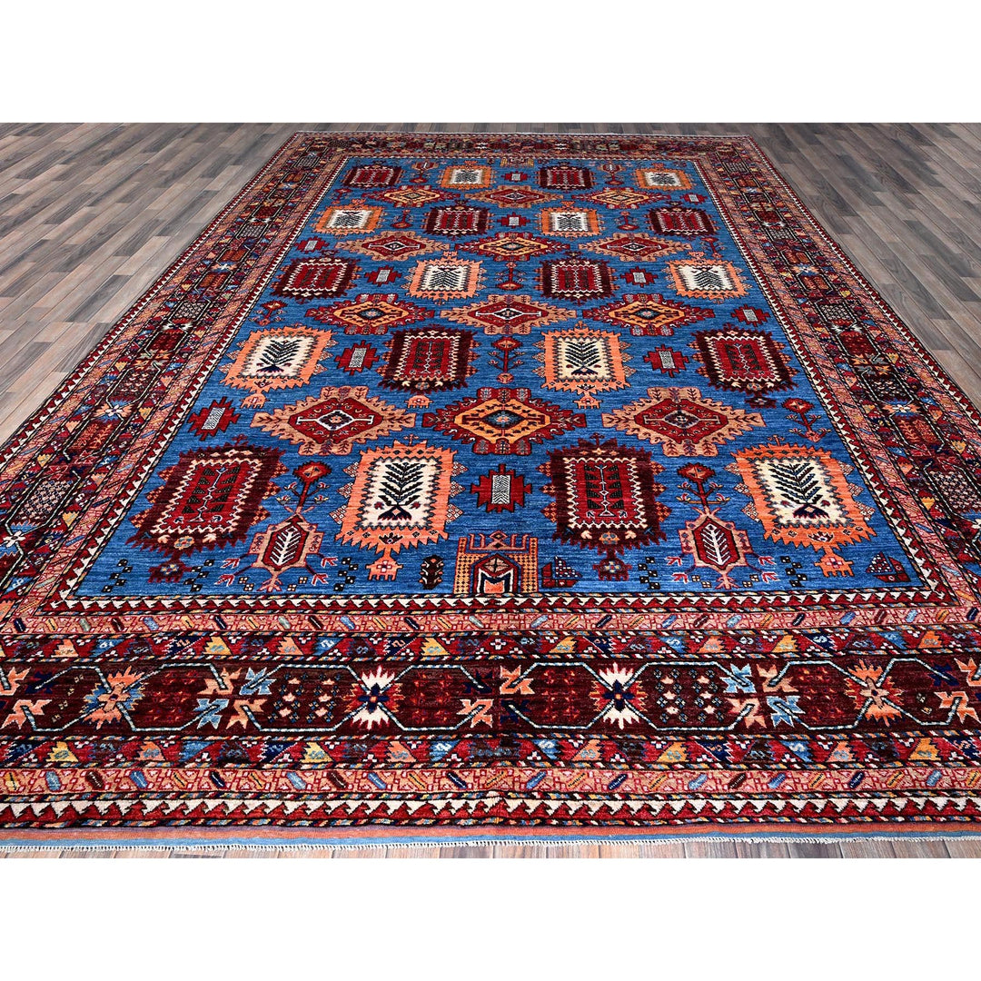 10'1" x 13'4" New Hand Knotted Blue Wool Rectangle Oriental Rug - MOA102563