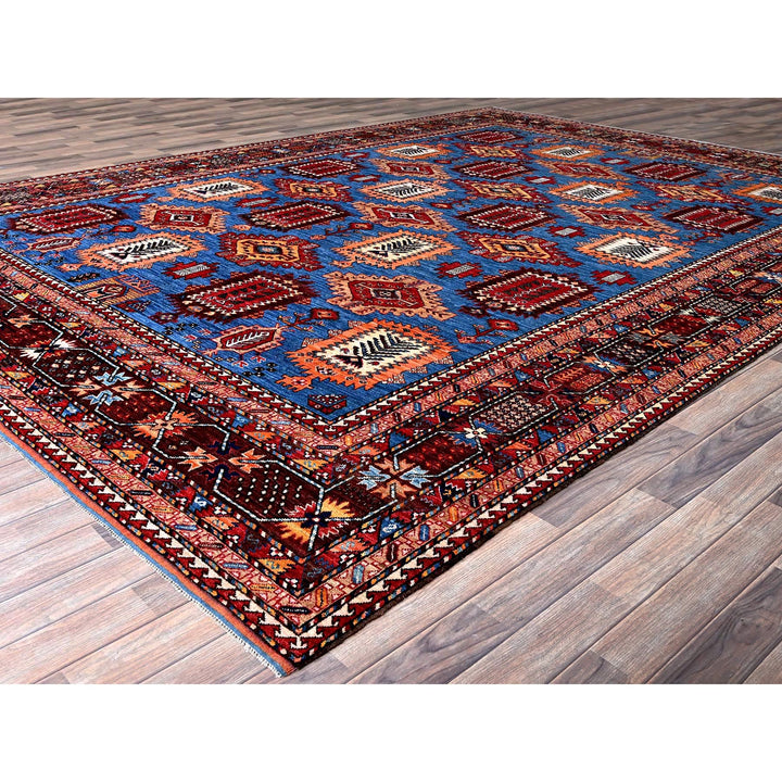 10'1" x 13'4" New Hand Knotted Blue Wool Rectangle Oriental Rug - MOA102563