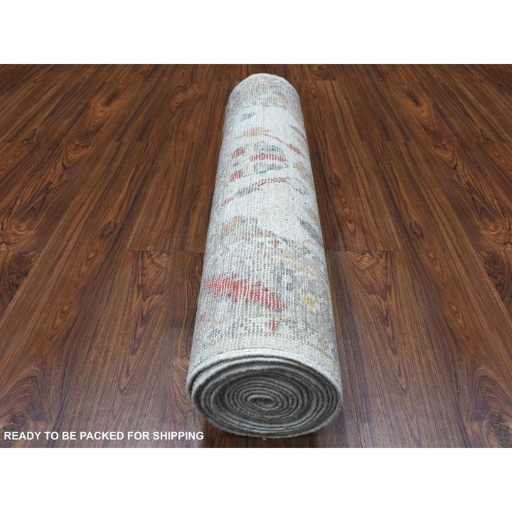 2'8" x 16'1" New Hand Knotted Grey Wool Runner Oriental Rug - MOA10256477