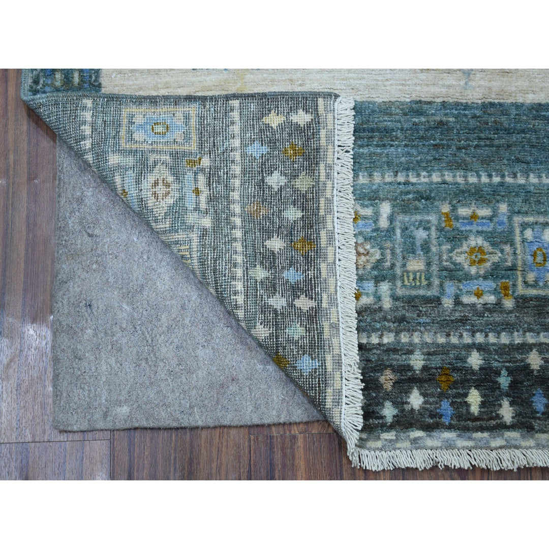 2'7" x 9'6" New Hand Knotted Grey Wool Runner Oriental Rug - MOA10256516