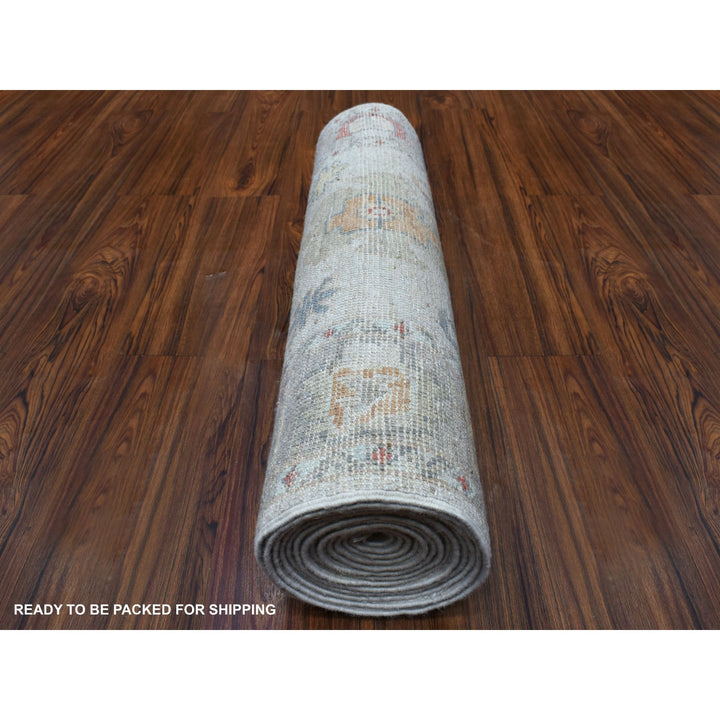 2'6" x 14'0" New Hand Knotted Grey Wool Runner Oriental Rug - MOA10256564