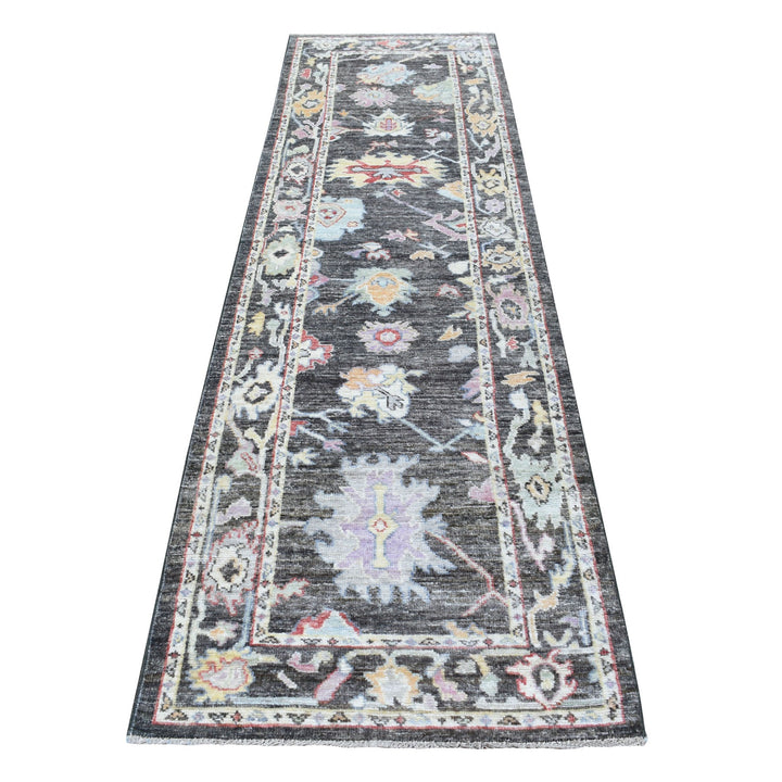 2'10" x 9'10" New Hand Knotted Black Wool Runner Oriental Rug - MOA10256596