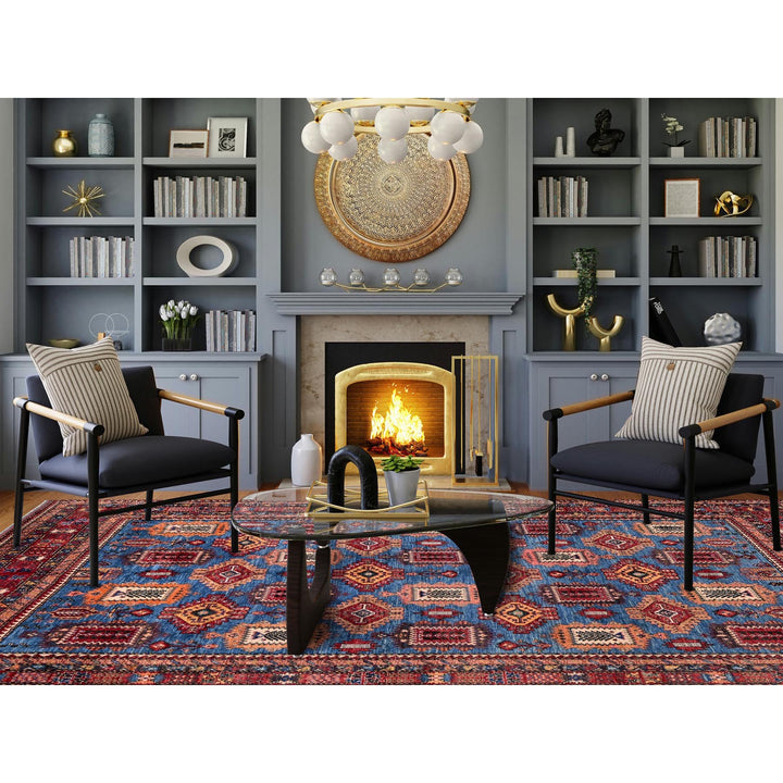 9'11" x 13'6" New Hand Knotted Blue Wool Rectangle Oriental Rug - MOA102565