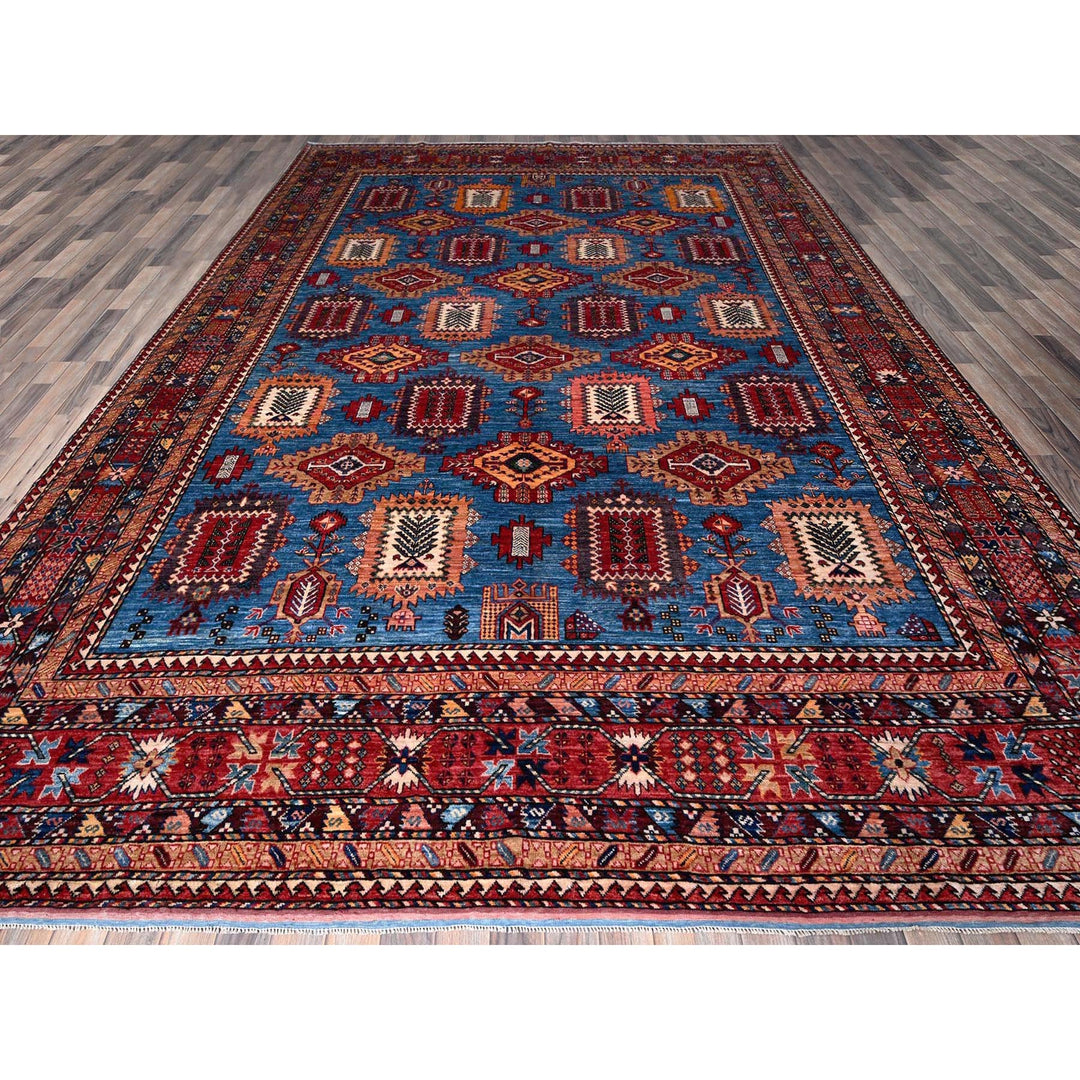 9'11" x 13'6" New Hand Knotted Blue Wool Rectangle Oriental Rug - MOA102565