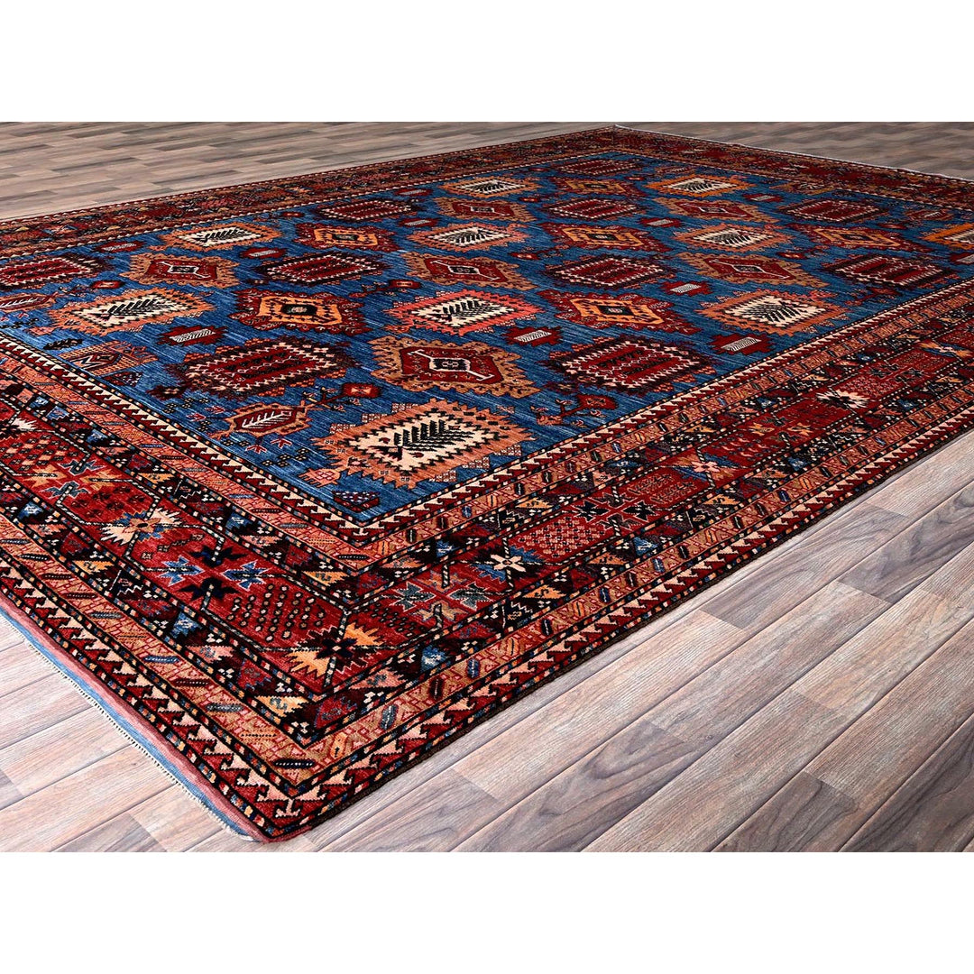 9'11" x 13'6" New Hand Knotted Blue Wool Rectangle Oriental Rug - MOA102565