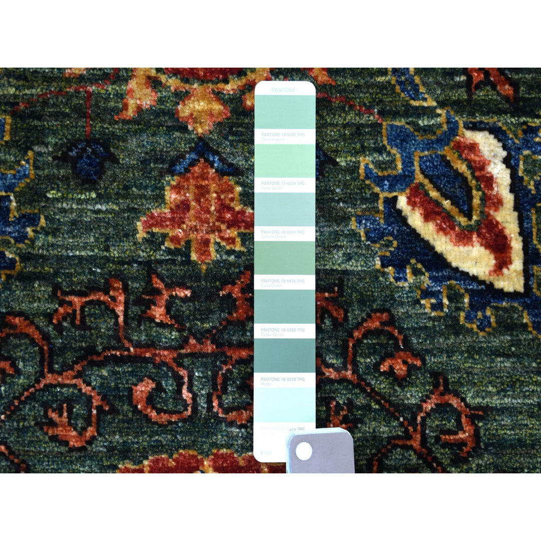 2'9" x 9'7" New Hand Knotted Green Wool Runner Oriental Rug - MOA10256752