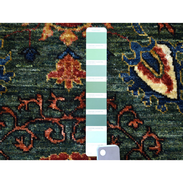 2'9" x 9'7" New Hand Knotted Green Wool Runner Oriental Rug - MOA10256752