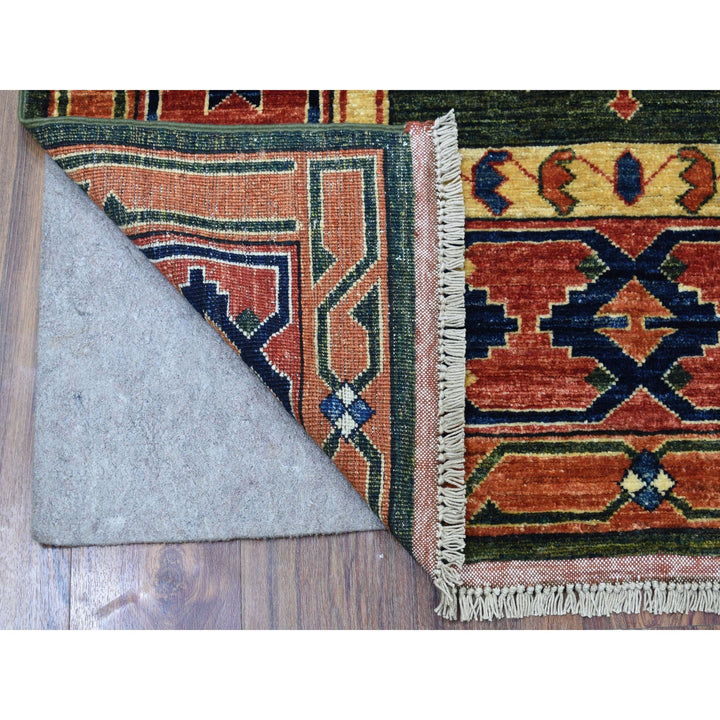 4'0" x 9'8" New Hand Knotted Green Wool Runner Oriental Rug - MOA10256785