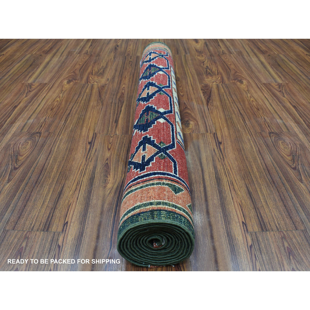 4'0" x 9'8" New Hand Knotted Green Wool Runner Oriental Rug - MOA10256785