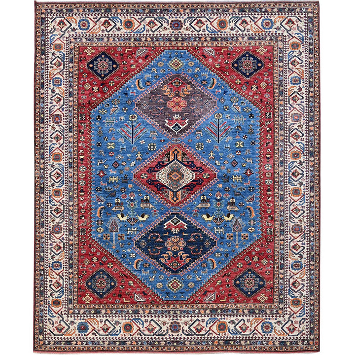 9'3" x 11'7" New Hand Knotted Blue Wool Rectangle Oriental Rug - MOA102568