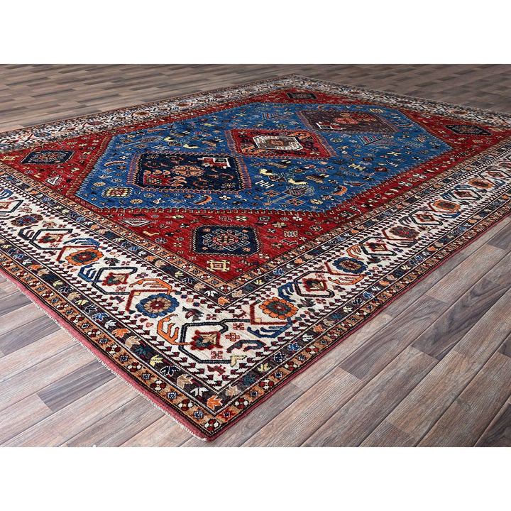9'3" x 11'7" New Hand Knotted Blue Wool Rectangle Oriental Rug - MOA102568