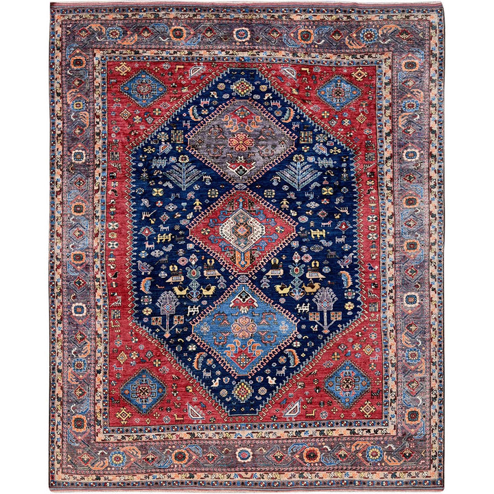 9'3" x 11'0" New Hand Knotted Blue Wool Rectangle Oriental Rug - MOA102569