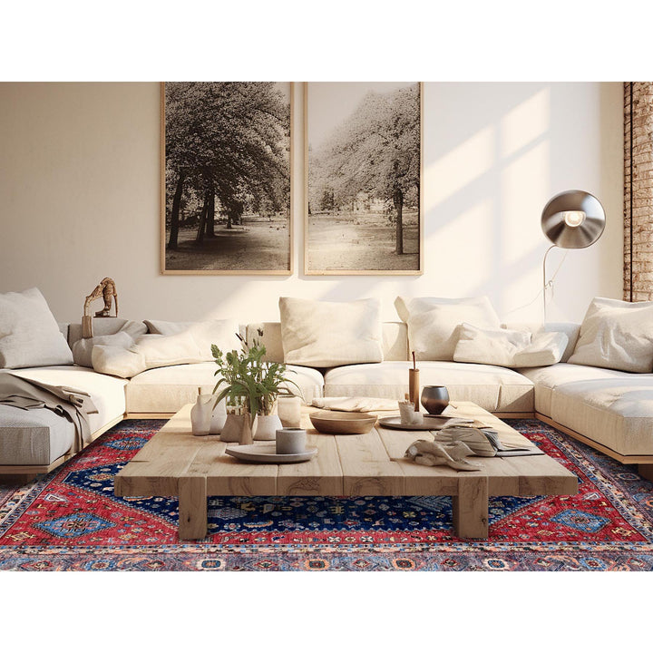 9'3" x 11'0" New Hand Knotted Blue Wool Rectangle Oriental Rug - MOA102569