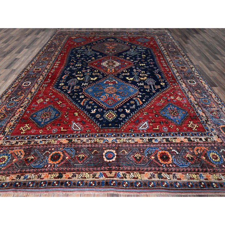 9'3" x 11'0" New Hand Knotted Blue Wool Rectangle Oriental Rug - MOA102569
