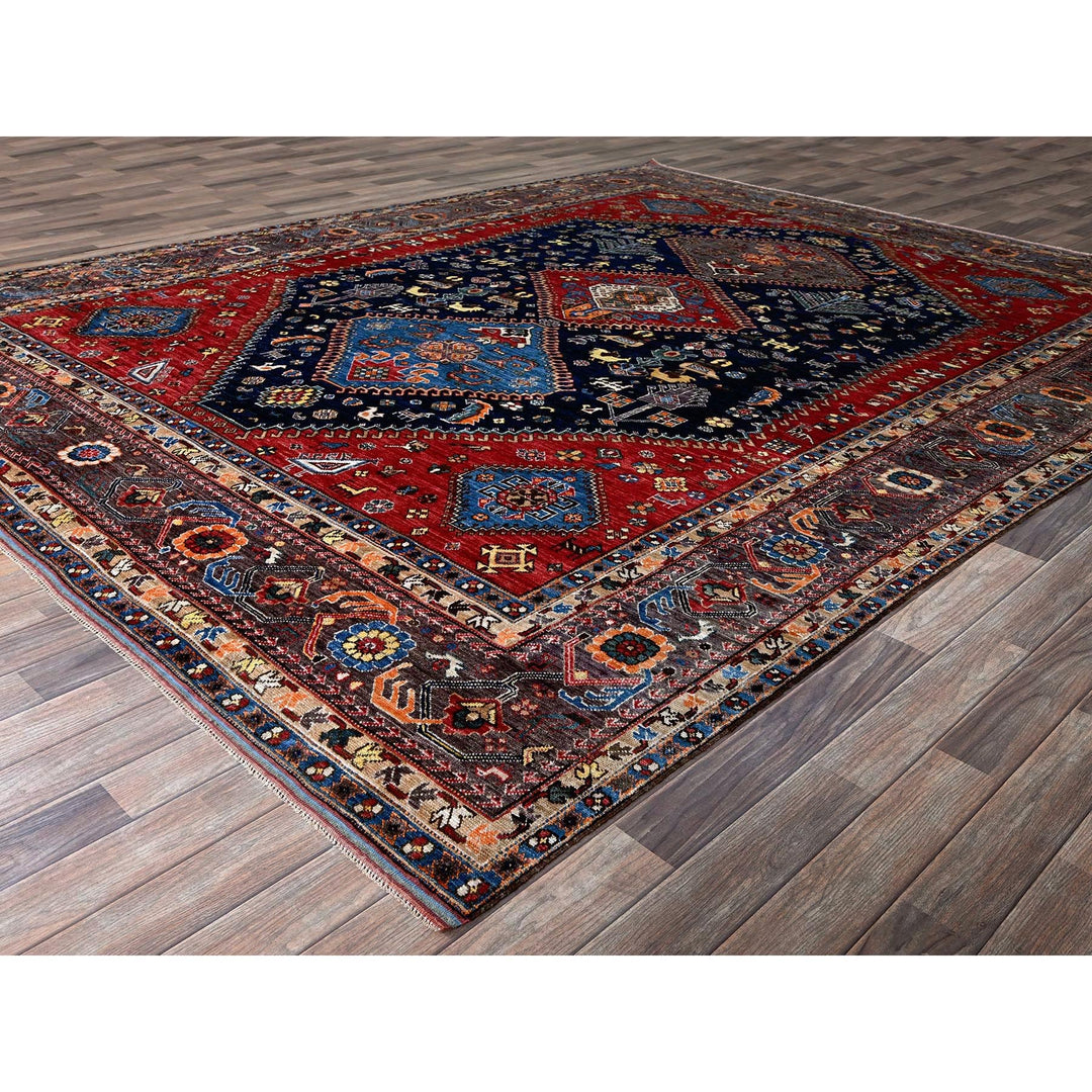 9'3" x 11'0" New Hand Knotted Blue Wool Rectangle Oriental Rug - MOA102569