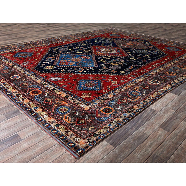 9'3" x 11'0" New Hand Knotted Blue Wool Rectangle Oriental Rug - MOA102569