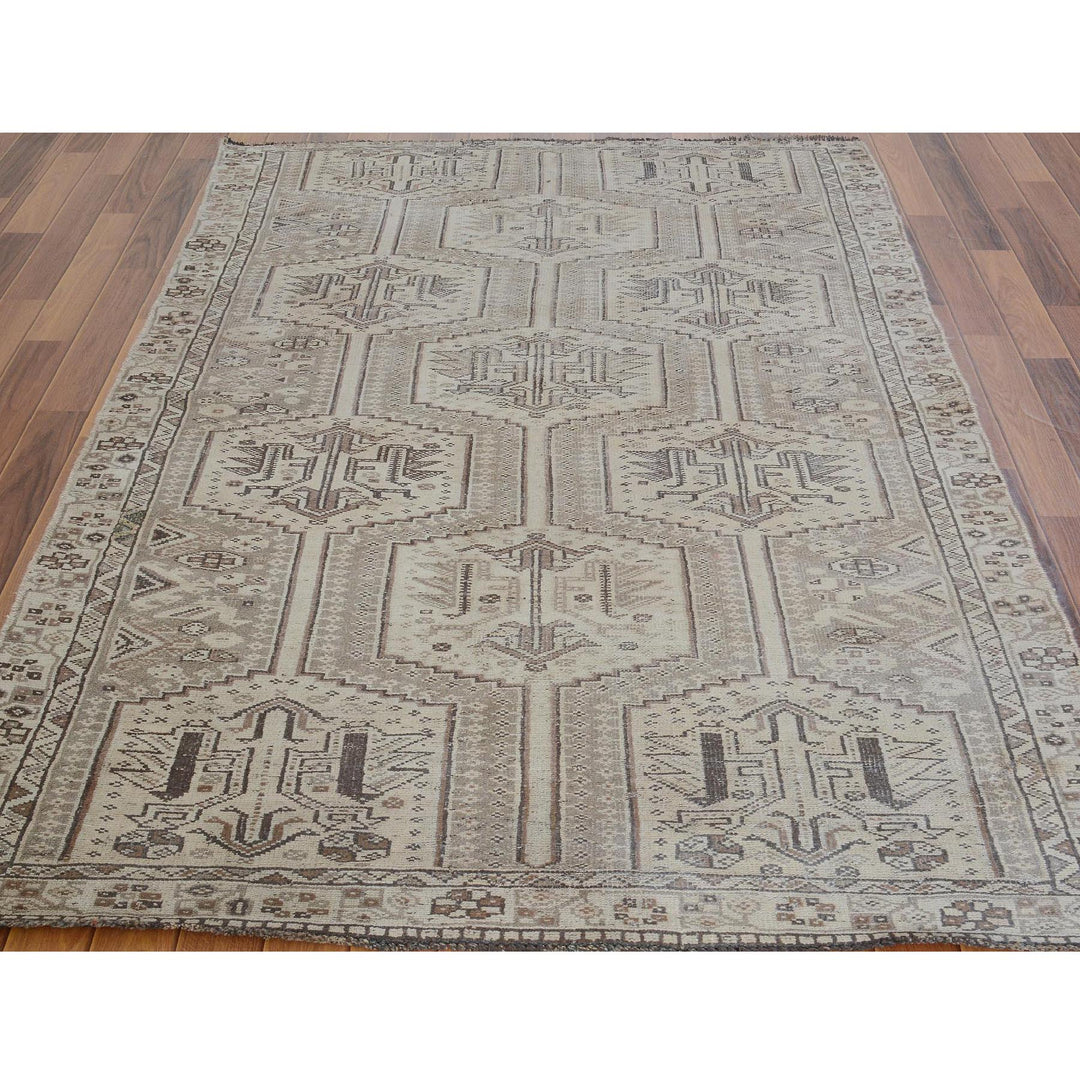 4'9" x 7'4" New Hand Knotted Brown Worn Wool Rectangle Oriental Rug - MOA10257116