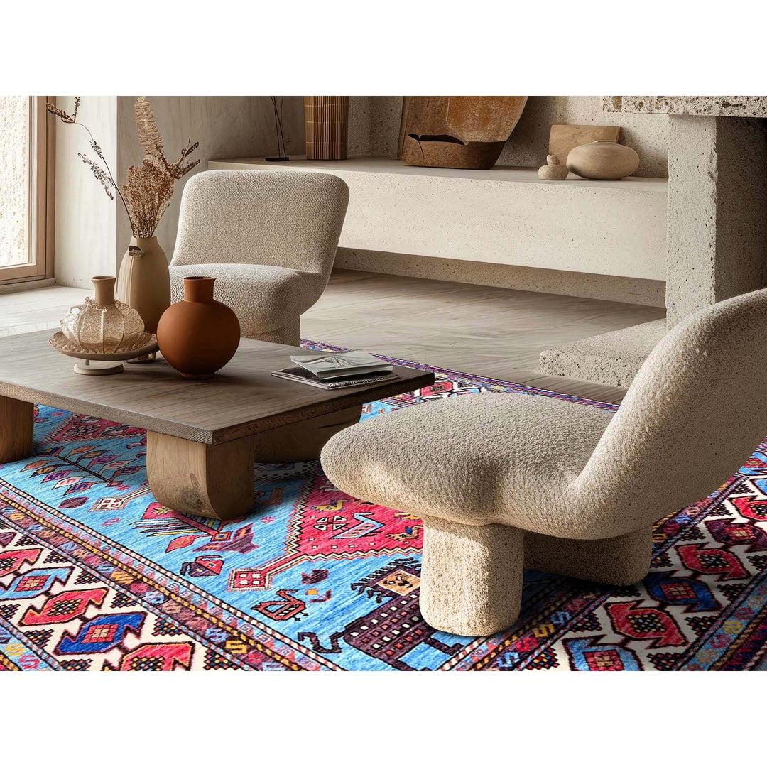 5'11" x 8'1" New Hand Knotted Blue Wool Rectangle Oriental Rug - MOA102571