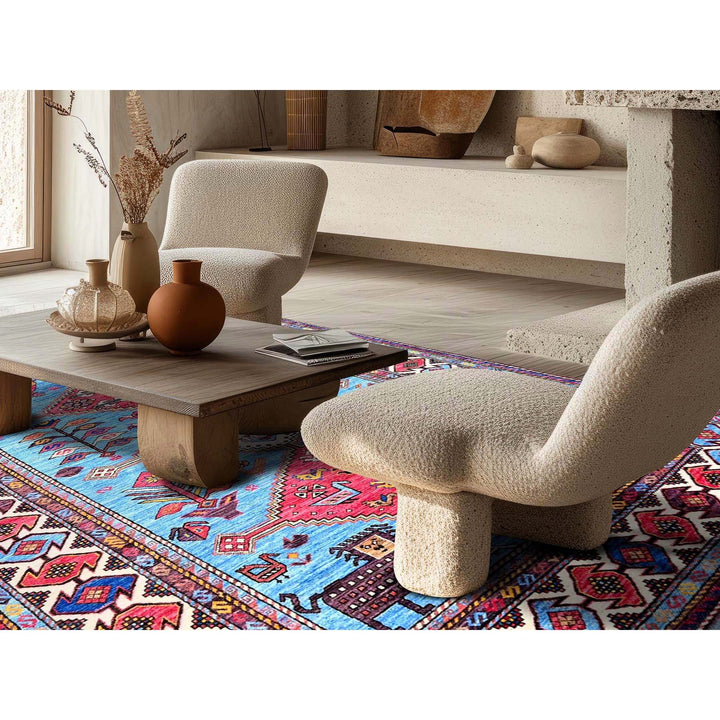 5'11" x 8'1" New Hand Knotted Blue Wool Rectangle Oriental Rug - MOA102571