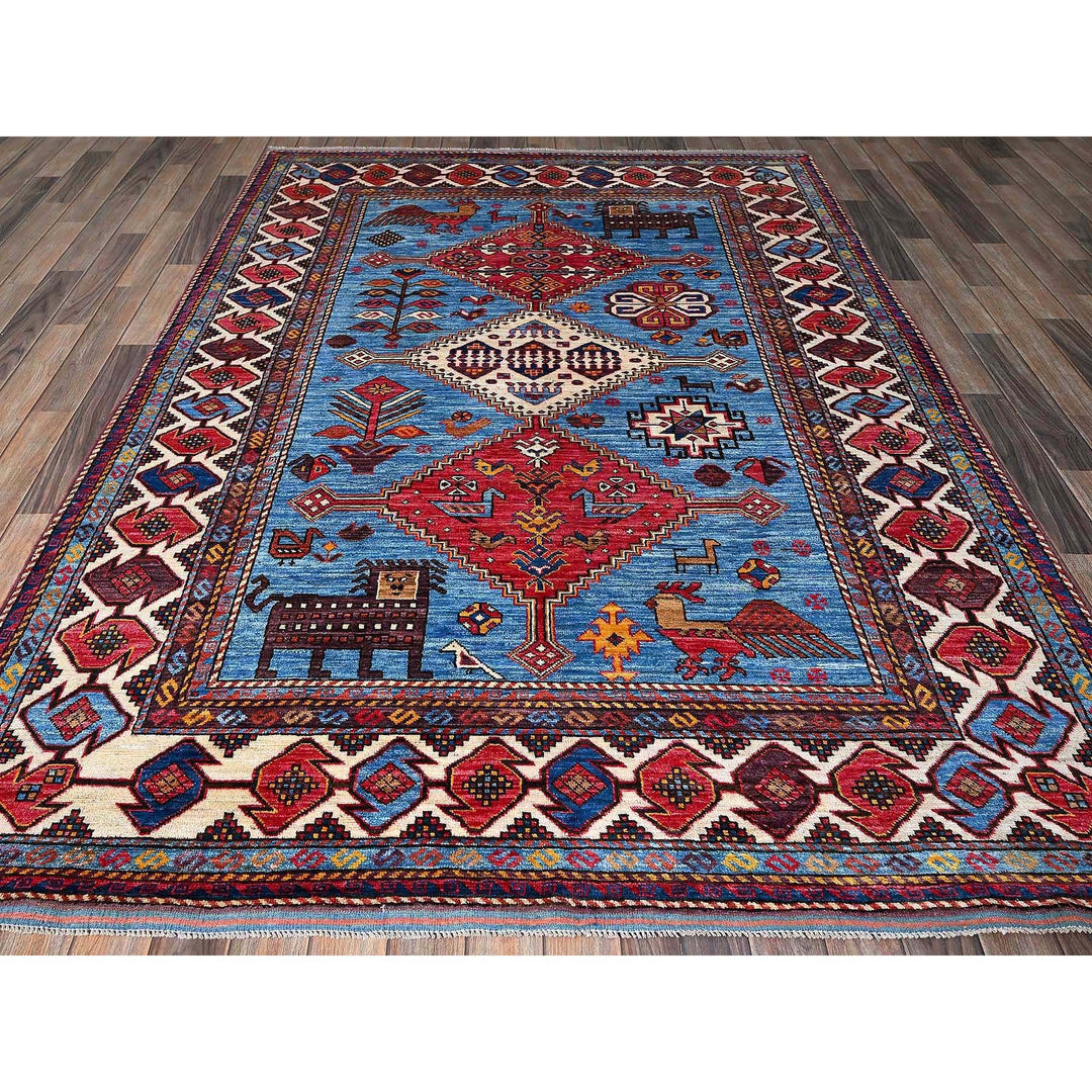 5'11" x 8'1" New Hand Knotted Blue Wool Rectangle Oriental Rug - MOA102571