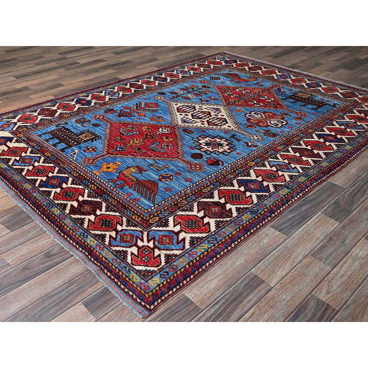 5'11" x 8'1" New Hand Knotted Blue Wool Rectangle Oriental Rug - MOA102571