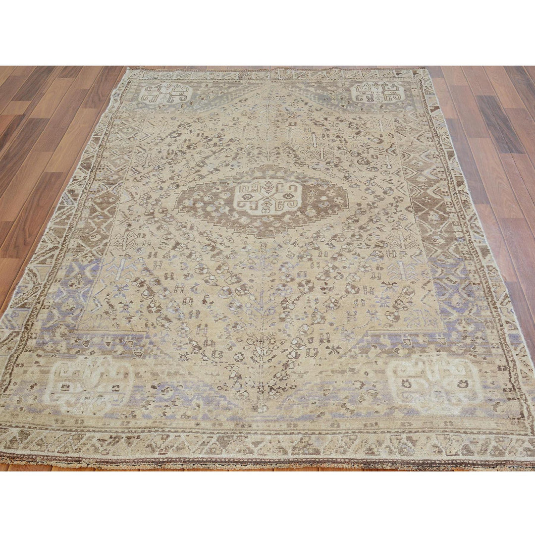 4'4" x 7'4" New Hand Knotted Beige Worn Wool Rectangle Oriental Rug - MOA10257214