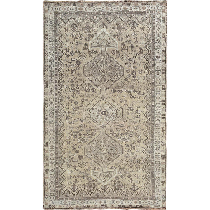 4'10" x 7'10" New Hand Knotted Beige Wool Rectangle Oriental Rug - MOA10257237