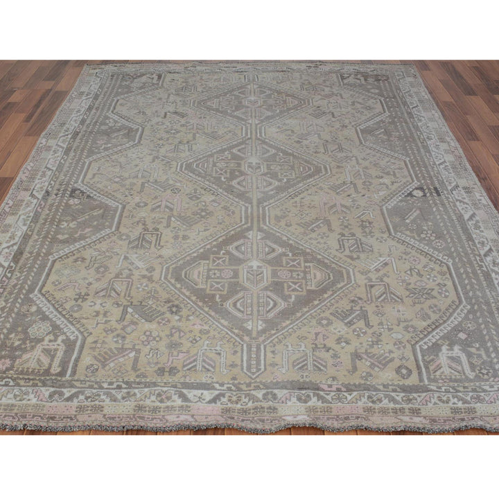 7'1" x 9'10" New Hand Knotted Beige Worn Wool Rectangle Oriental Rug - MOA10257255