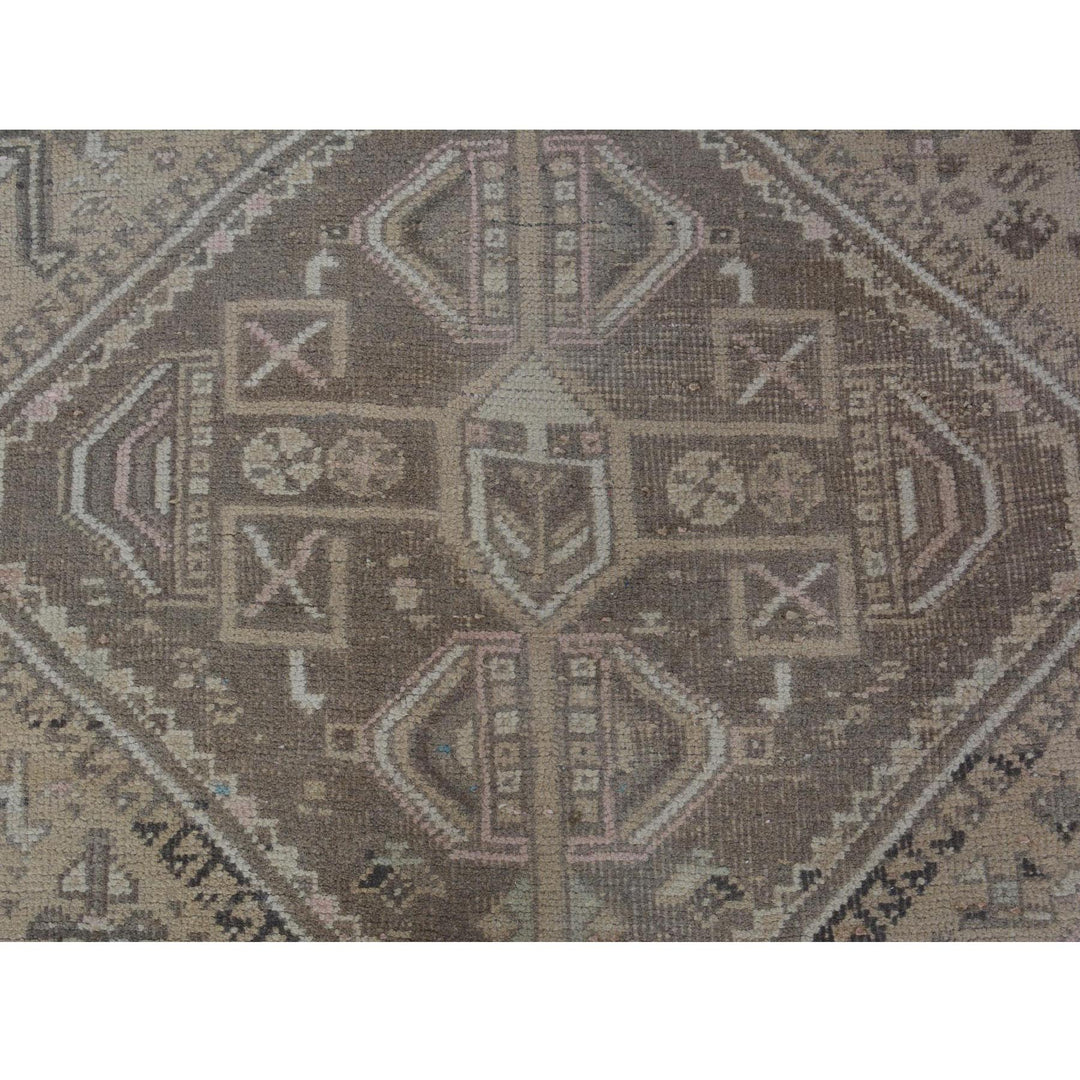 7'1" x 9'10" New Hand Knotted Beige Worn Wool Rectangle Oriental Rug - MOA10257255