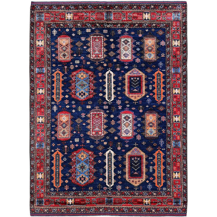 6'4" x 8'9" New Hand Knotted Blue Wool Rectangle Oriental Rug - MOA102572